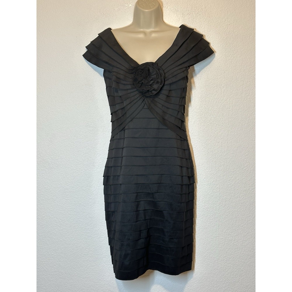 Tadashi Shoji Womens Size 10 Black Cocktail Woven Ribbon Dress Y2K Bodycon Event